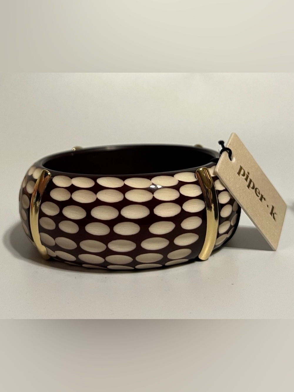 Piper K Cream & Black Chunky Statement Bangle Bracelet NWT